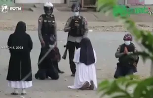 Sr. Ann Rose Nu Tawng begs police not to shoot protesters during Myanmar unrest. Myanmar local media.